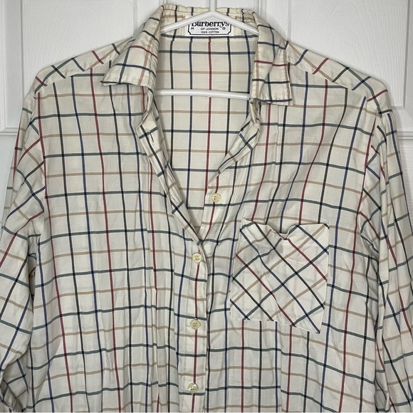 Burberry’s Vintage Burberry London Plaid Button Down 100% Cotton Top Medium - Picture 4 of 7